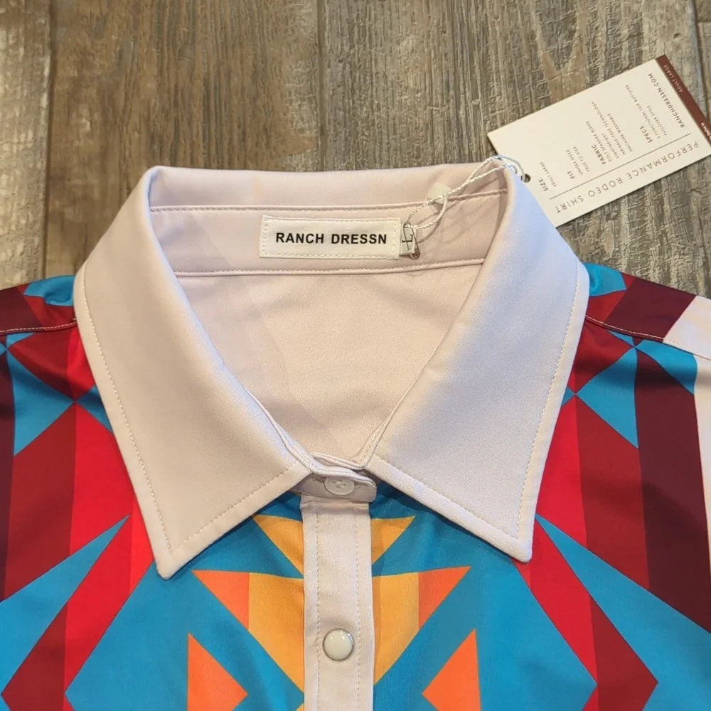 RANCH DRESS'N Fallon Taylor "Atoka" white/blue Performance rodeo shirt sz L NWT - Picture 8 of 11